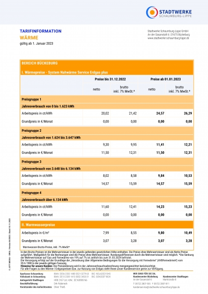Preise Wärme und Warmwasser unter Downloads
