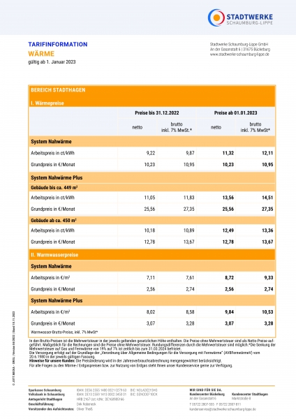 Preise Wärme und Warmwasser unter Downloads